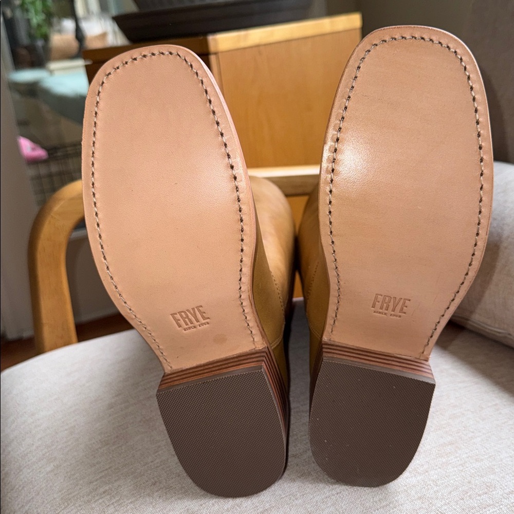 NIB! Retail $498 Frye Campus 14L Banana  Leather Tall Boots On current website. - Picture 7 of 10